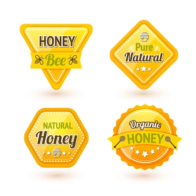 Honey bee pure natural organic products labels set isolated vector illustration