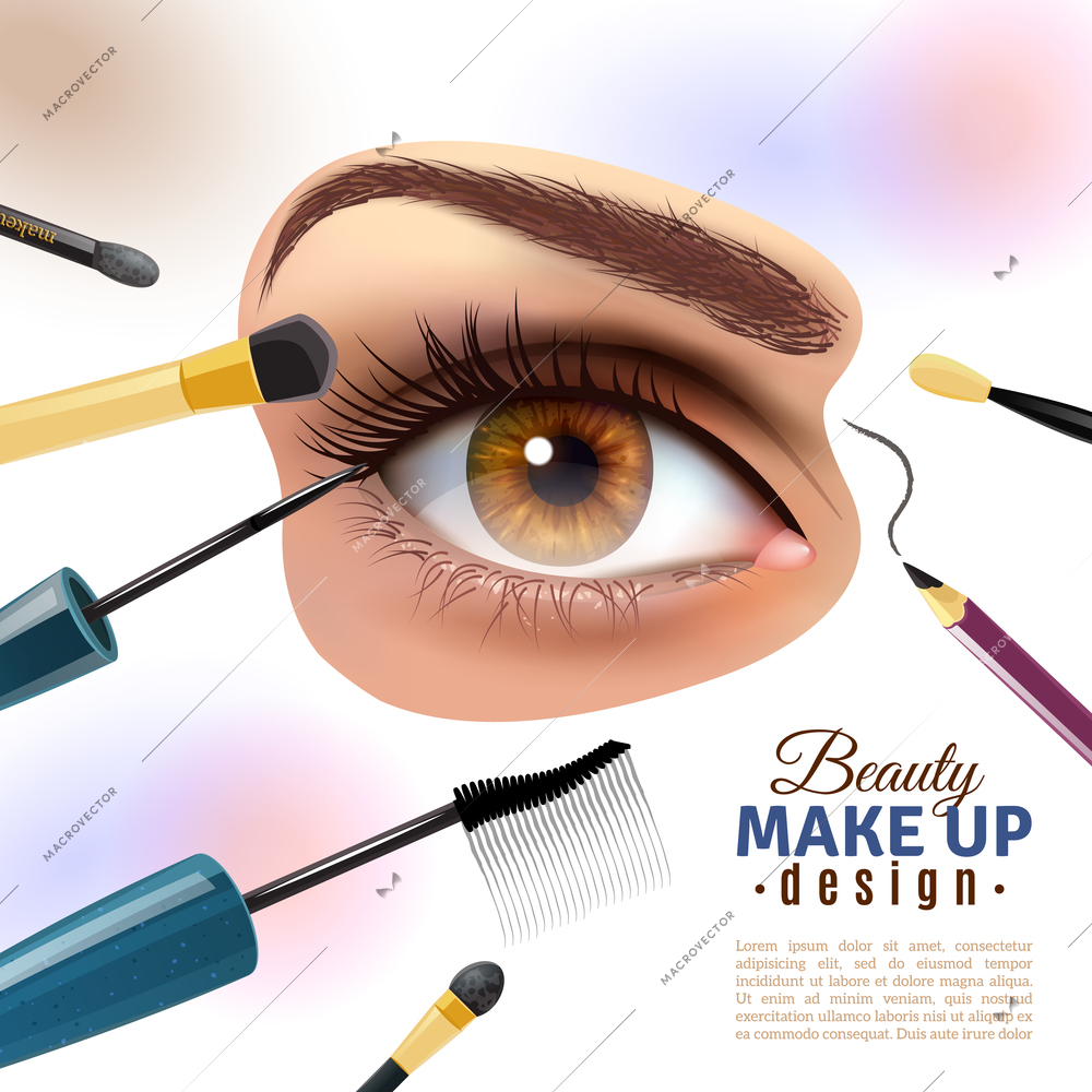 Applying eye makeup beauty tips pictorial infographic poster with putting eyelid base and eyeliner blurred background vector illustration