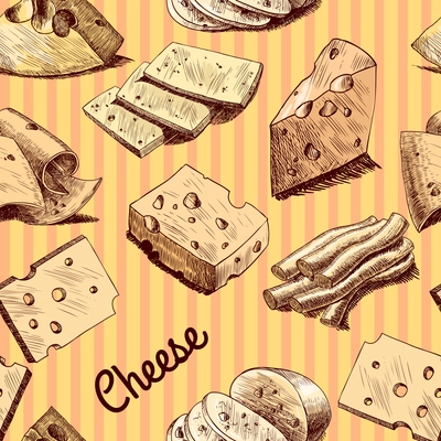 Cheese slices chunks and blocks food assortment sketch seamless wallpaper vector illustration