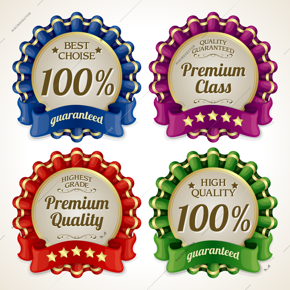 Ribbon advertising sale highest grade premium quality guaranteed labels isolated vector illustration