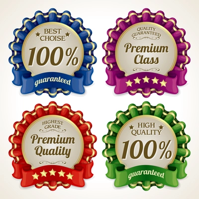 Ribbon advertising sale highest grade premium quality guaranteed labels isolated vector illustration