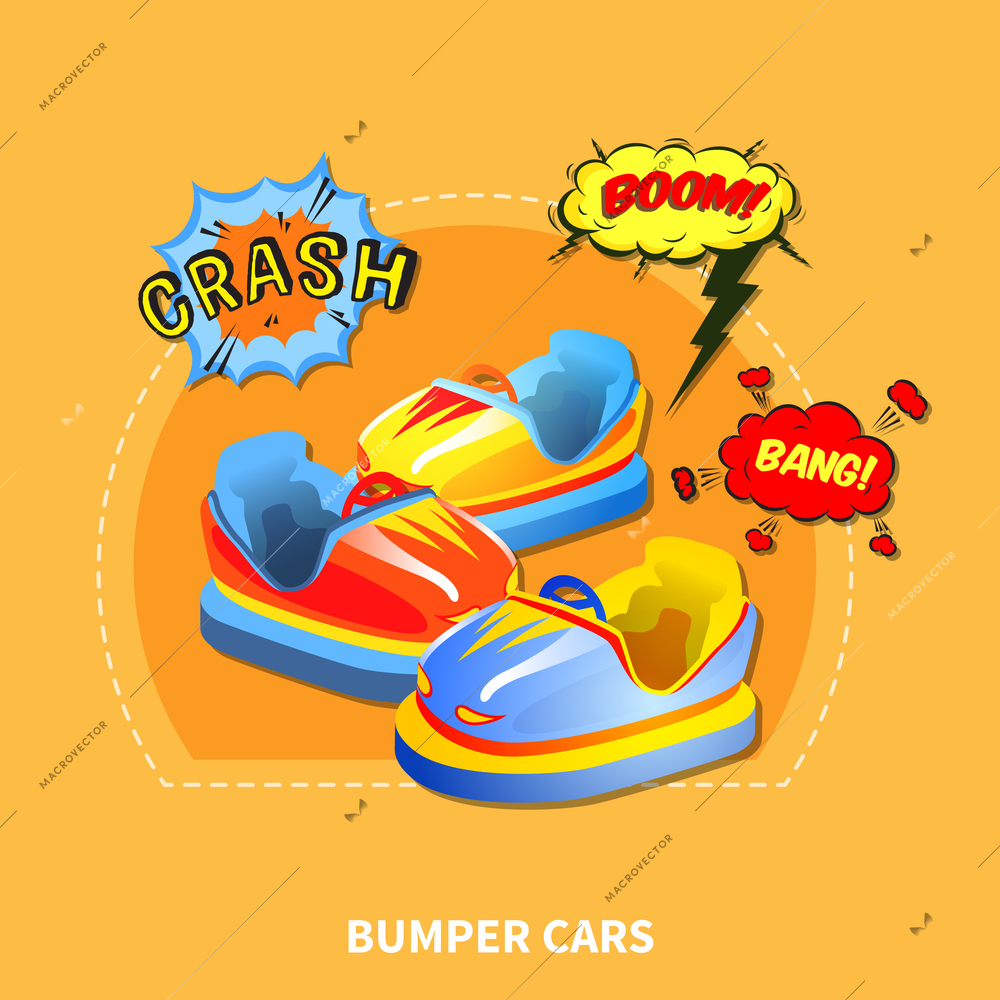 Bumper cars presentation layout with design abstract isolated vector illustration