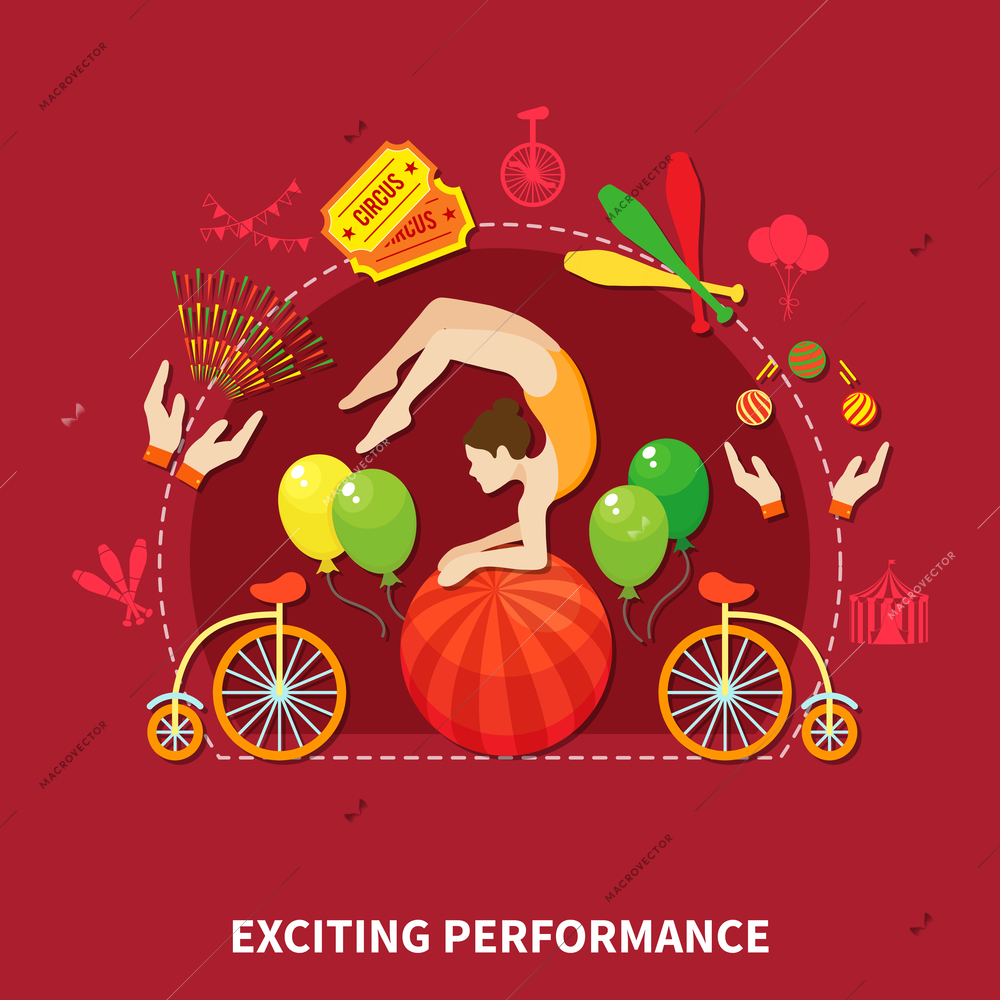 Exciting perfomance concept with acrobat and circus artist vector illustration