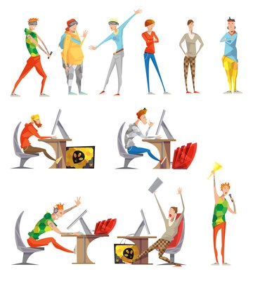Esports gaming competitive cybersports and facilitated by electronic computer systems sport flat icons collection isolated vector illustration