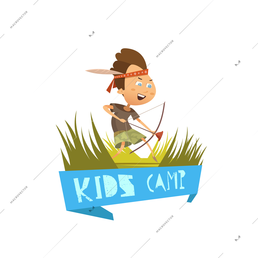 Kids camp cartoon concept with hiking and archery symbols vector illustration