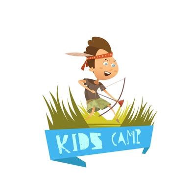 Kids camp cartoon concept with hiking and archery symbols vector illustration