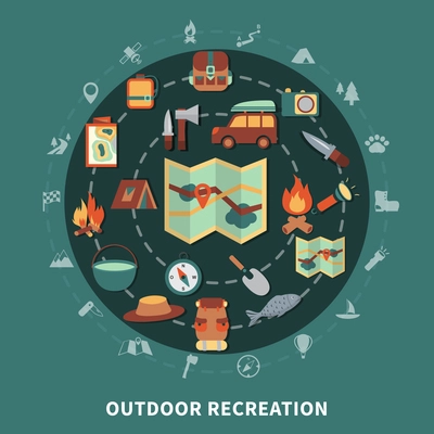 Camping flat composition with outdoor recreation elements flat vector illustration