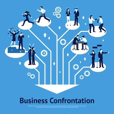 Constructive business confrontations for succeessful common goals and profitable solutions flat graphic design poster abstract vector illustration