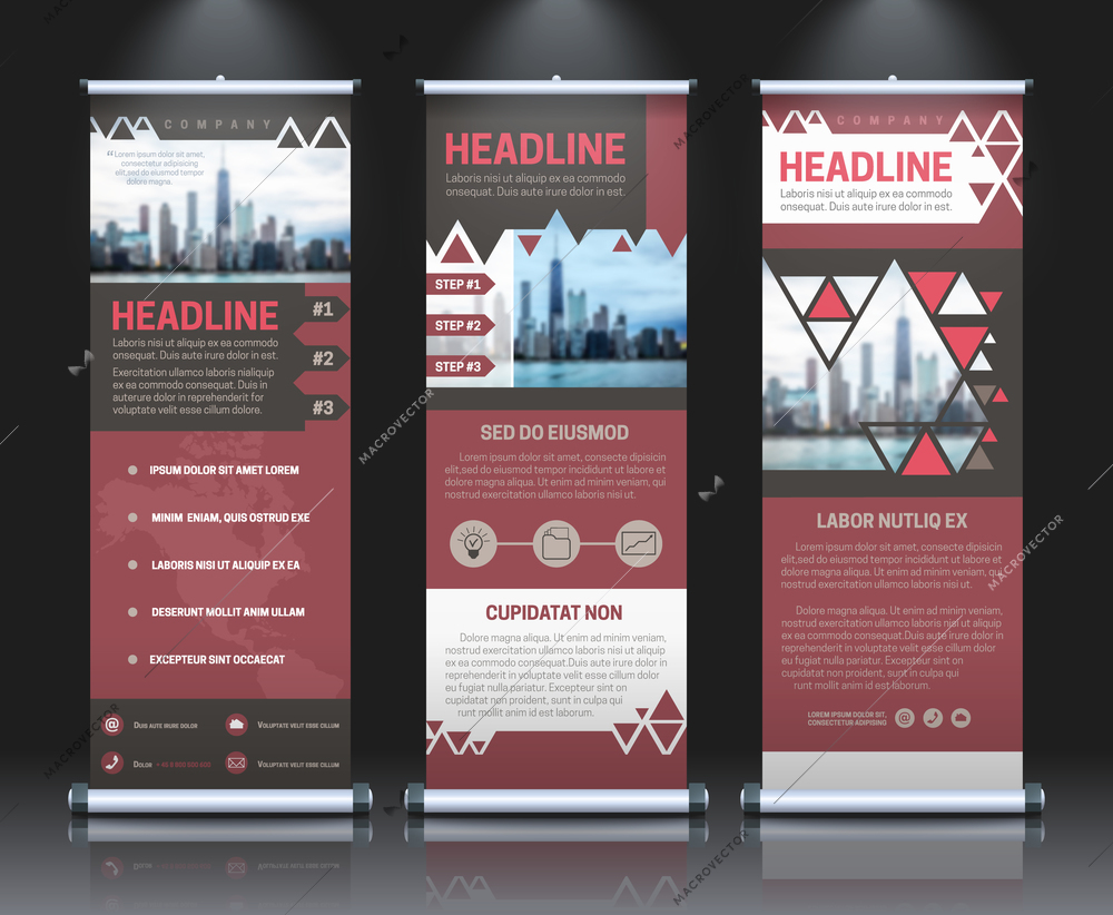 Rollup banners template with business presentation design template vector illustration