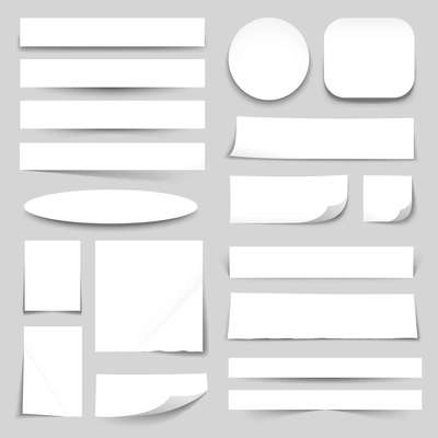 White blank paper strips circle oval square rectangles with curled edges realistic banners collection isolated vector illustration