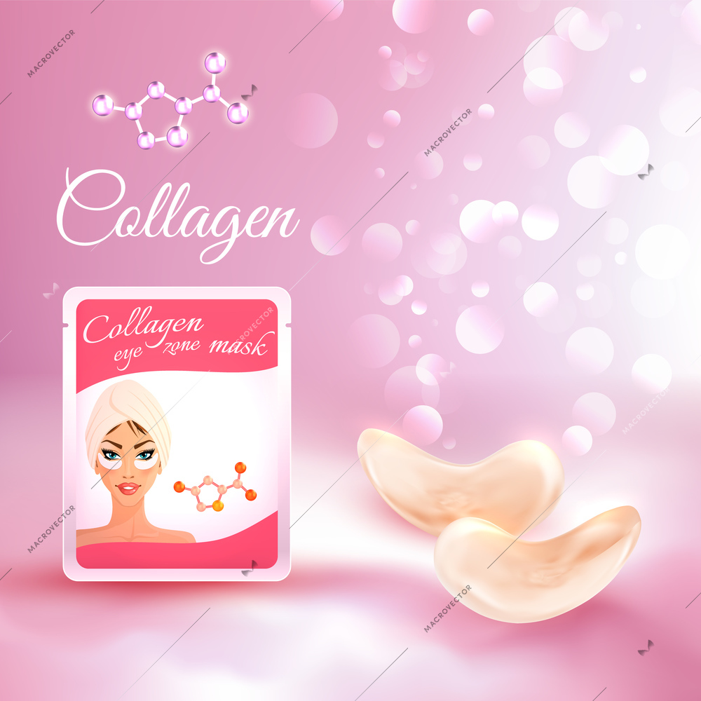 Collagen eyes zone mask for firm hydrated skin cosmetics product label sticker advertisement element realistic vector illustration