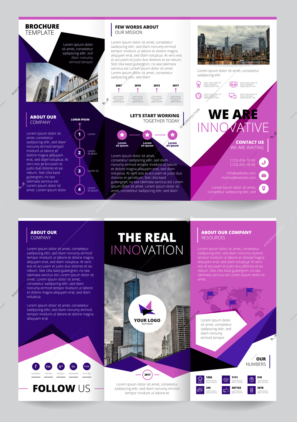 Company report flyer templates on grey background flat isolated vector illustration