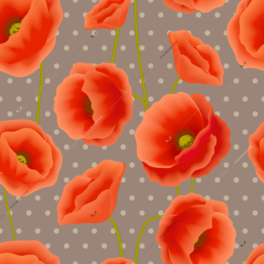 Red romantic poppy flowers with dots spots background wallpaper vector illustration