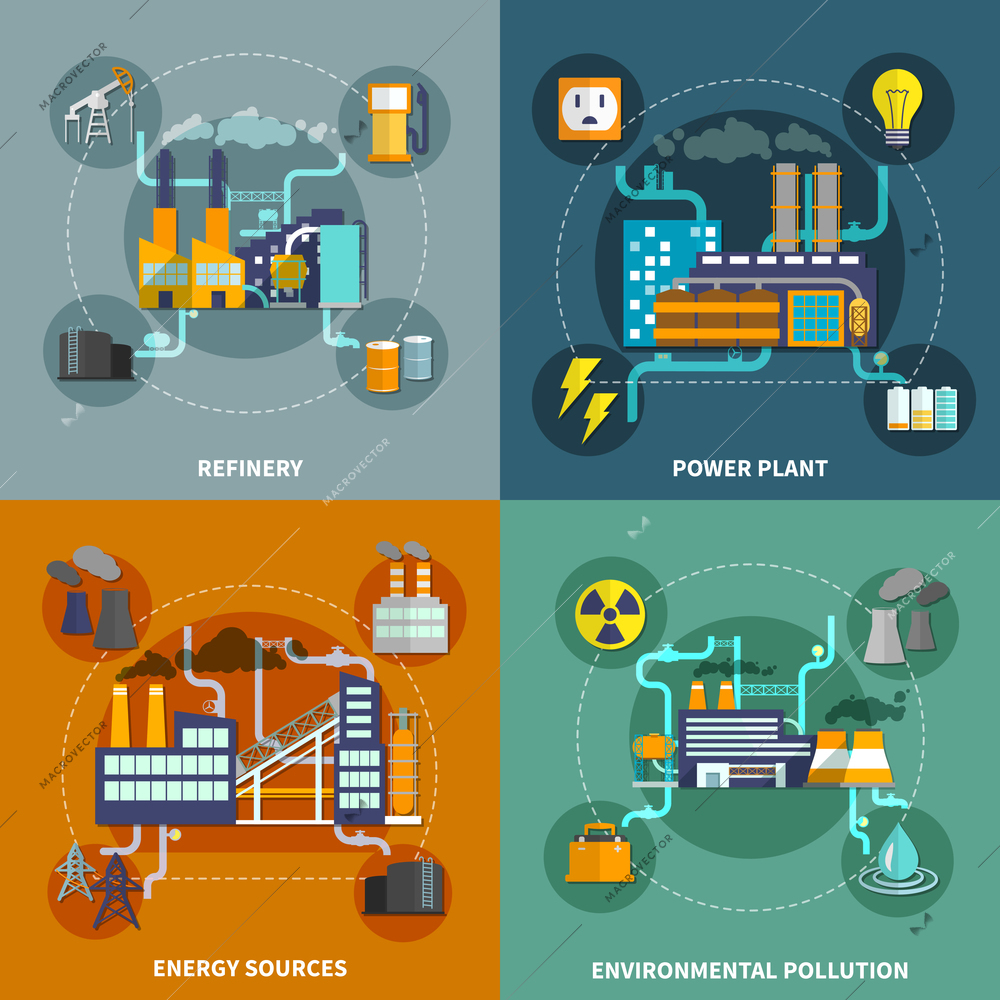 Industry 4 flat icons square composition abstract isolated vector illustration