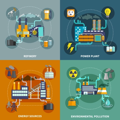 Industry 4 flat icons square composition abstract isolated vector illustration