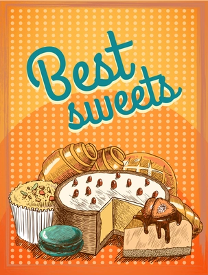 Sweet puff pastry cake pie bread food poster template vector illustration