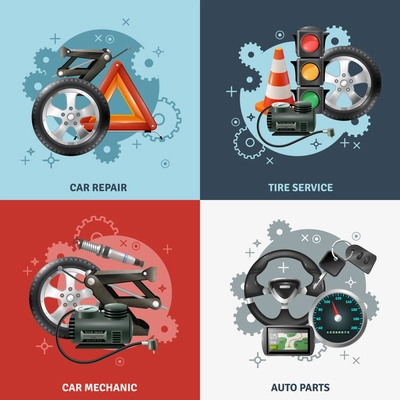 Car service concept icons set with tire service symbols realistic isolated vector illustration