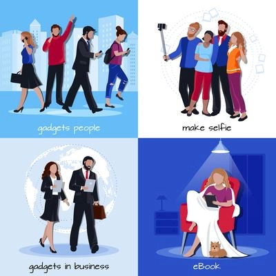 Office home gadgets for work leisure fun and education 4 flat icons square isolated vector illustration