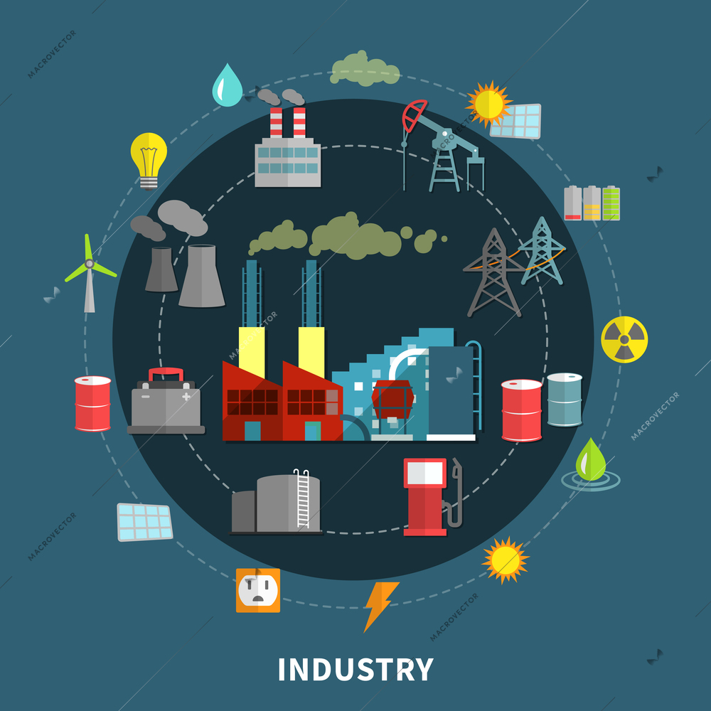 Industry concept with set abstract and design isolated vector illustration