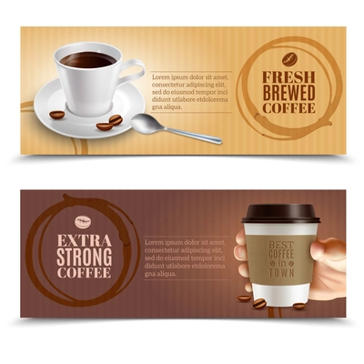 Fresh coffee horizontal realistic banners set  isolated vector illustration