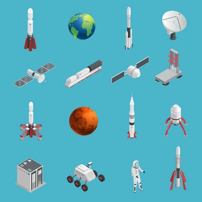 Isolated and colored 3d rocket space icon set with cosmic elements and technical tools for work in space vector illustration