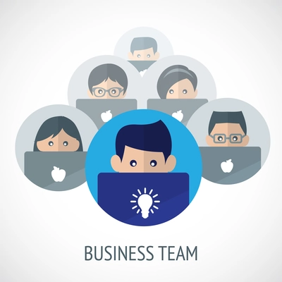 Business team emblem people working on computers vector illustration