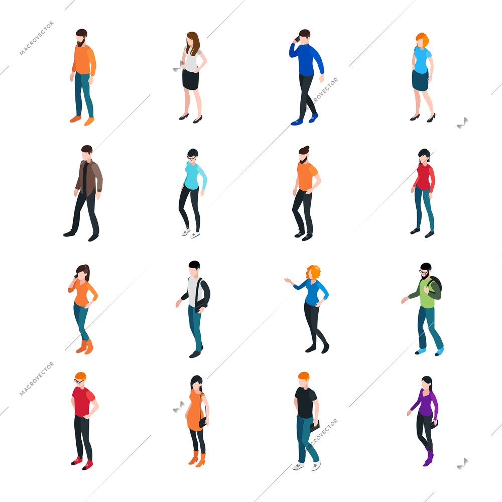 Modern society template with different colorful male and female characters isolated vector illustration