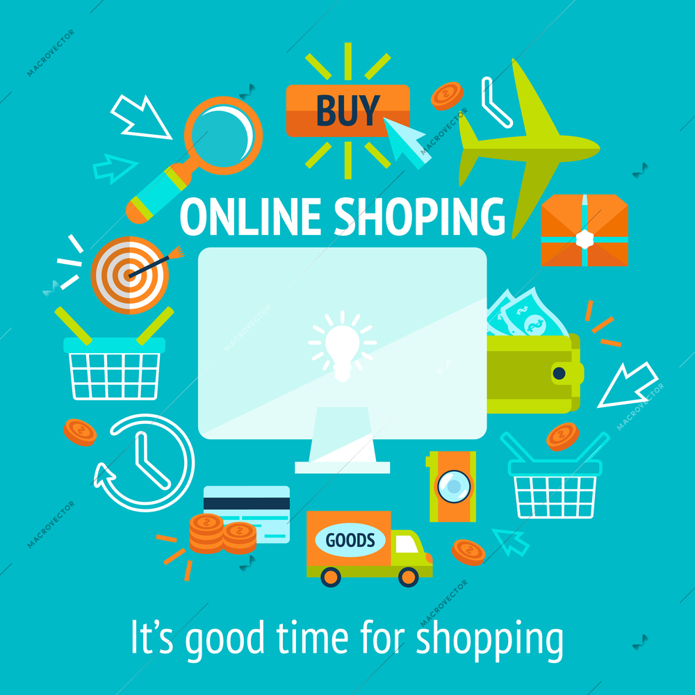 Online internet shopping concept with laptop and purchase commerce retail payment icons vector illustration