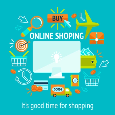 Online internet shopping concept with laptop and purchase commerce retail payment icons vector illustration