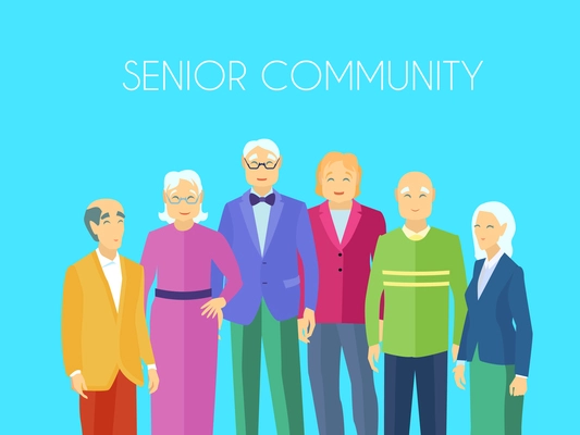 Senior community center older people meeting place to enjoy social activities together flat blue background  poster vector illustration