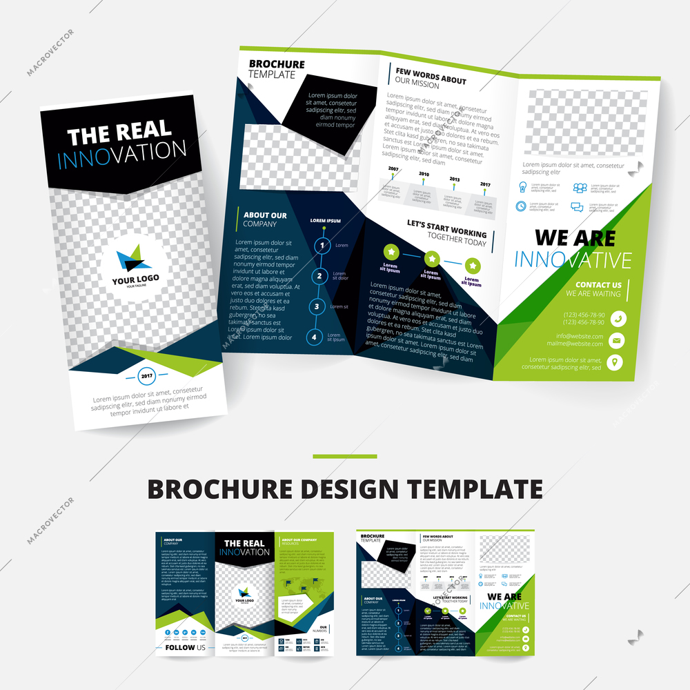 Brochure design template with geometric shapes information about company place for logo business infographic elements vector illustration