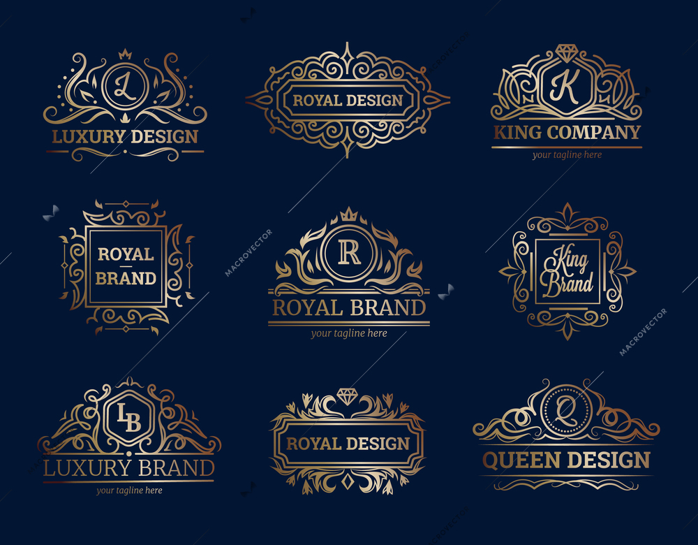 Luxury labels design set with premium quality symbols flat isolated vector illustration