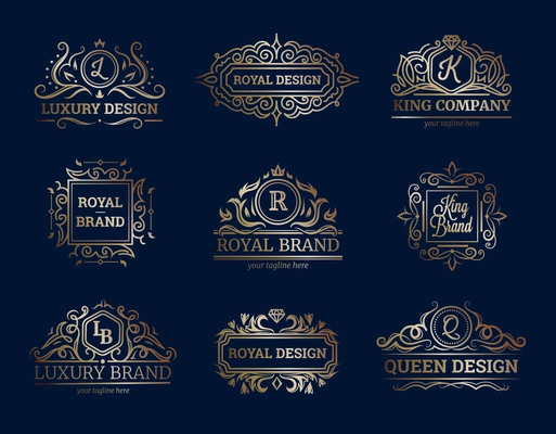 Luxury labels design set with premium quality symbols flat isolated vector illustration