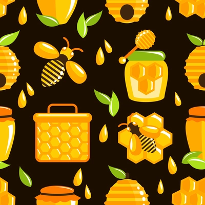Decorative honey bumble bee honeycomb agriculture food seamless pattern vector illustration