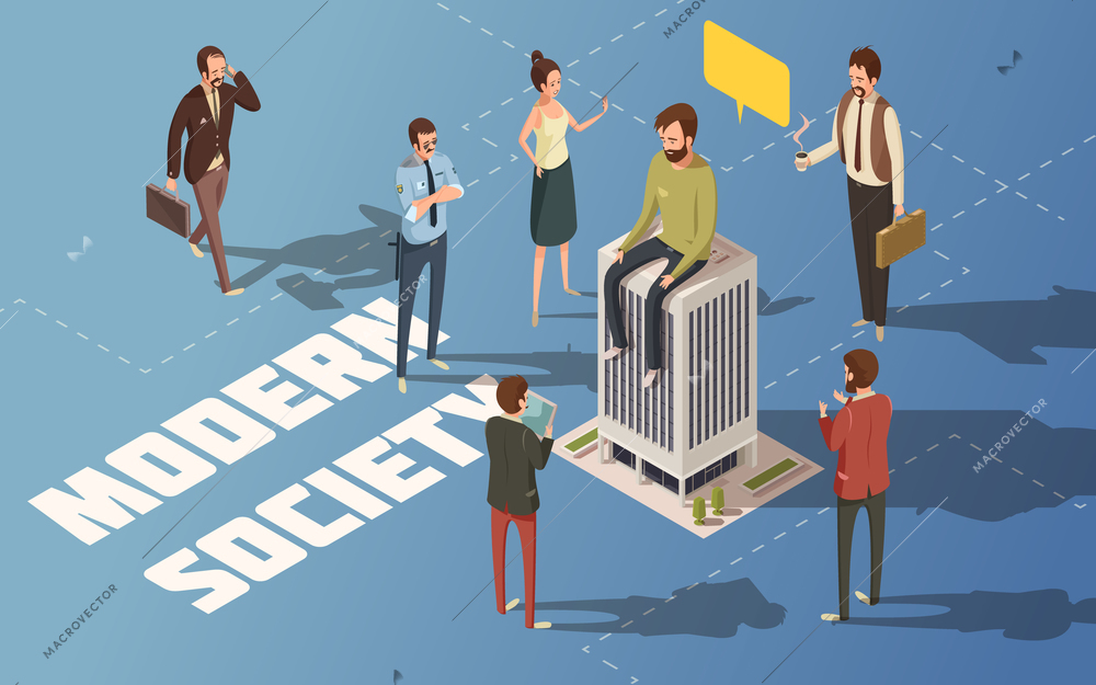 Male and female people modern urban society isometric vector illustration