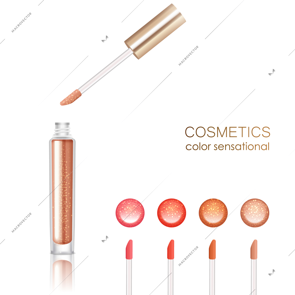 Lip gloss realistic set with cosmetics symbols isolated vector illustration