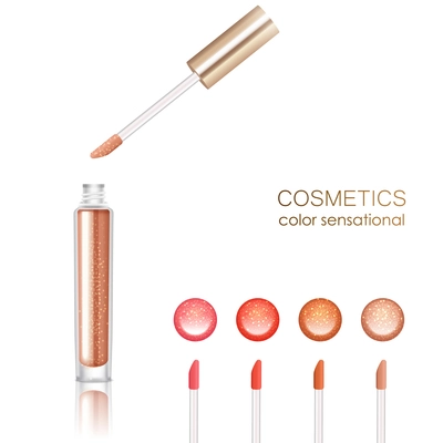 Lip gloss realistic set with cosmetics symbols isolated vector illustration