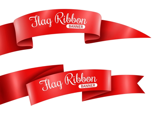 Red ribbons horizontal banners set flat isolated vector illustration