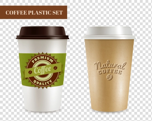 Hot coffee plastic covers transparent realistic set isolated vector illustration