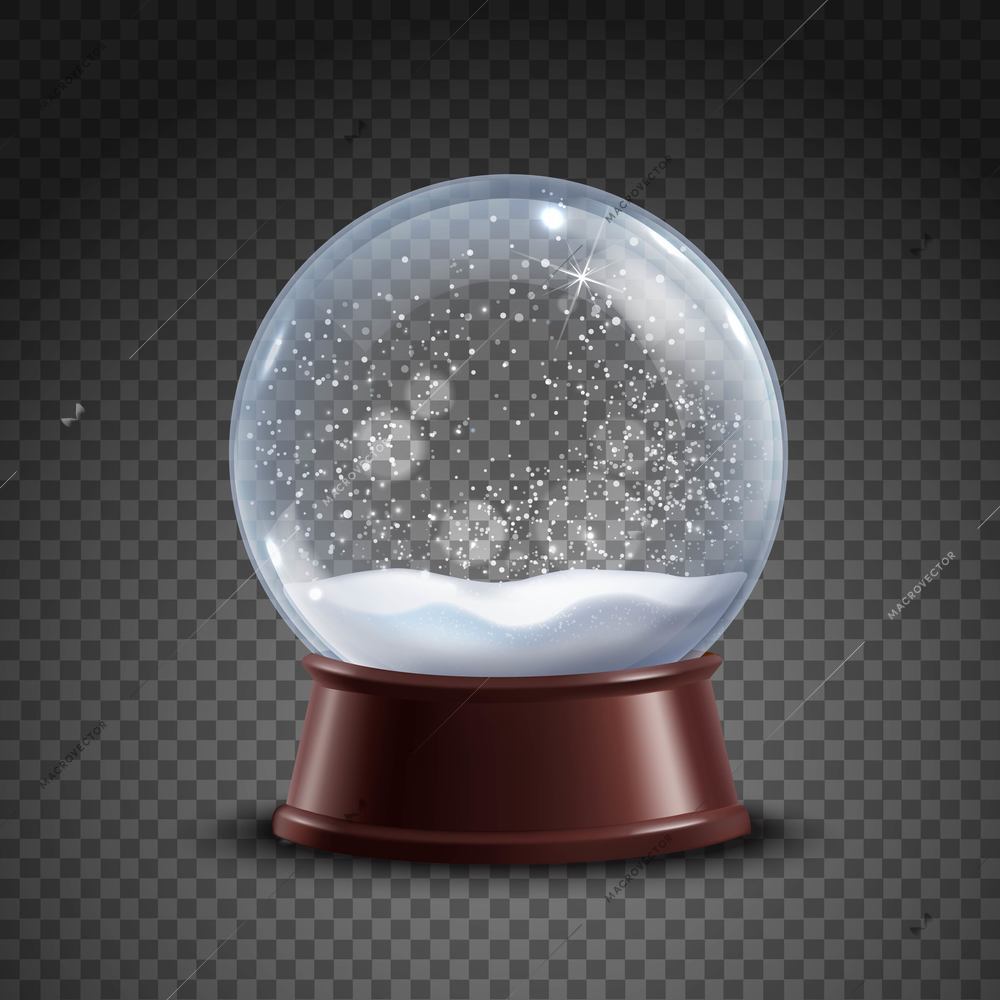 Realistic colored snow globe composition on transparent background with shadows and lights vector illustration