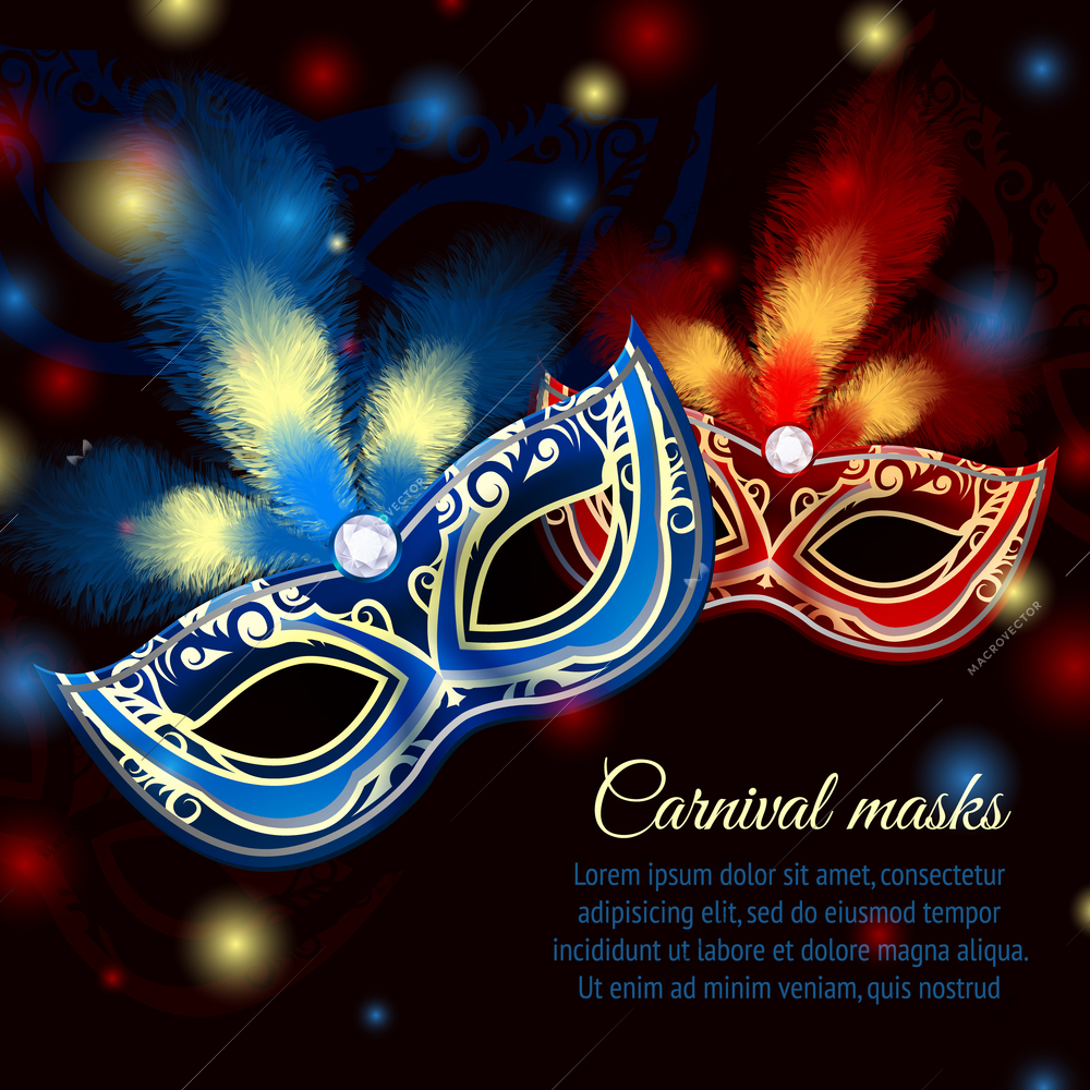 Venetian carnival mardi gras colorful party mask on dark sparkling background vector illustration