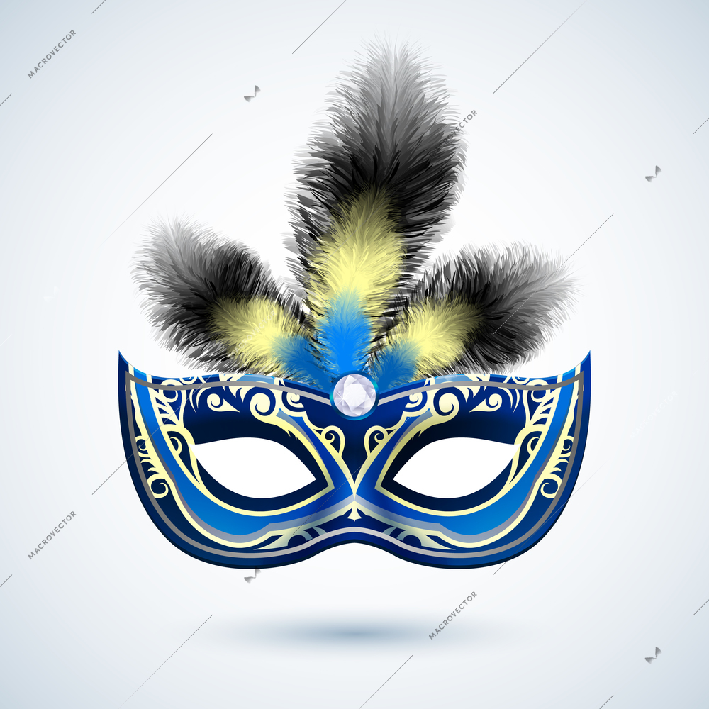 Venetian carnival mardi gras colorful party mask with decoration and feathers vector illustration