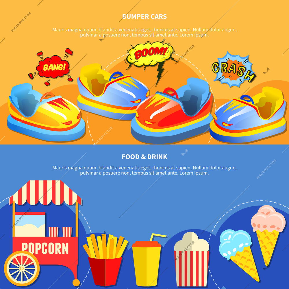 Amusement park horizontal banners website design abstract isolated vector illustration