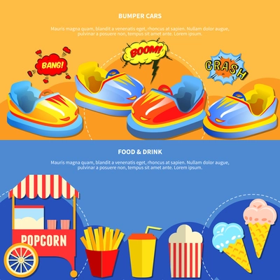 Amusement park horizontal banners website design abstract isolated vector illustration