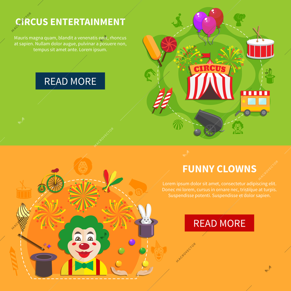 Circus entertainment  and funny clowns  banner design abstract isolated vector illustration