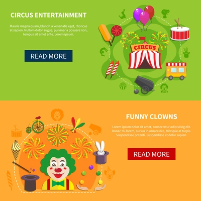 Circus entertainment  and funny clowns  banner design abstract isolated vector illustration