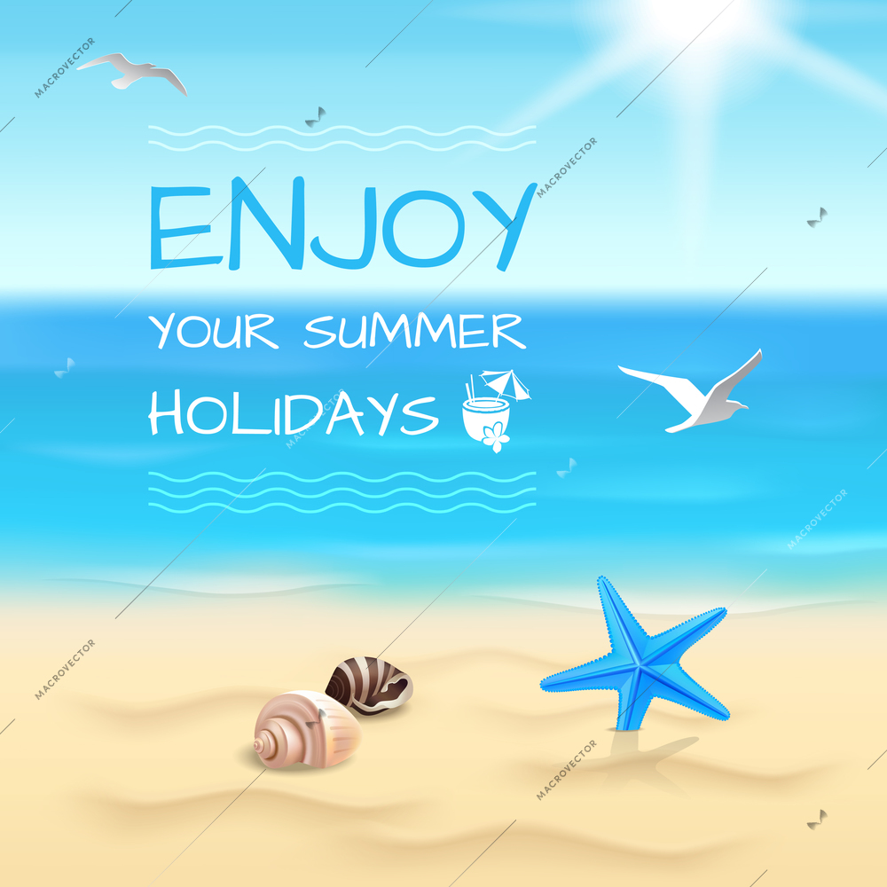 Summer holidays seaside beach background enjoy your summer holidays layout vector illustration