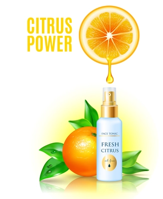 Citrus power cosmetic skin care products with natural fresh orange extract ingredient colorful advertisement poster vector illustration