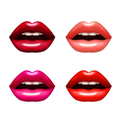 Woman lips  realistic set with bright coloring isolated vector illustration