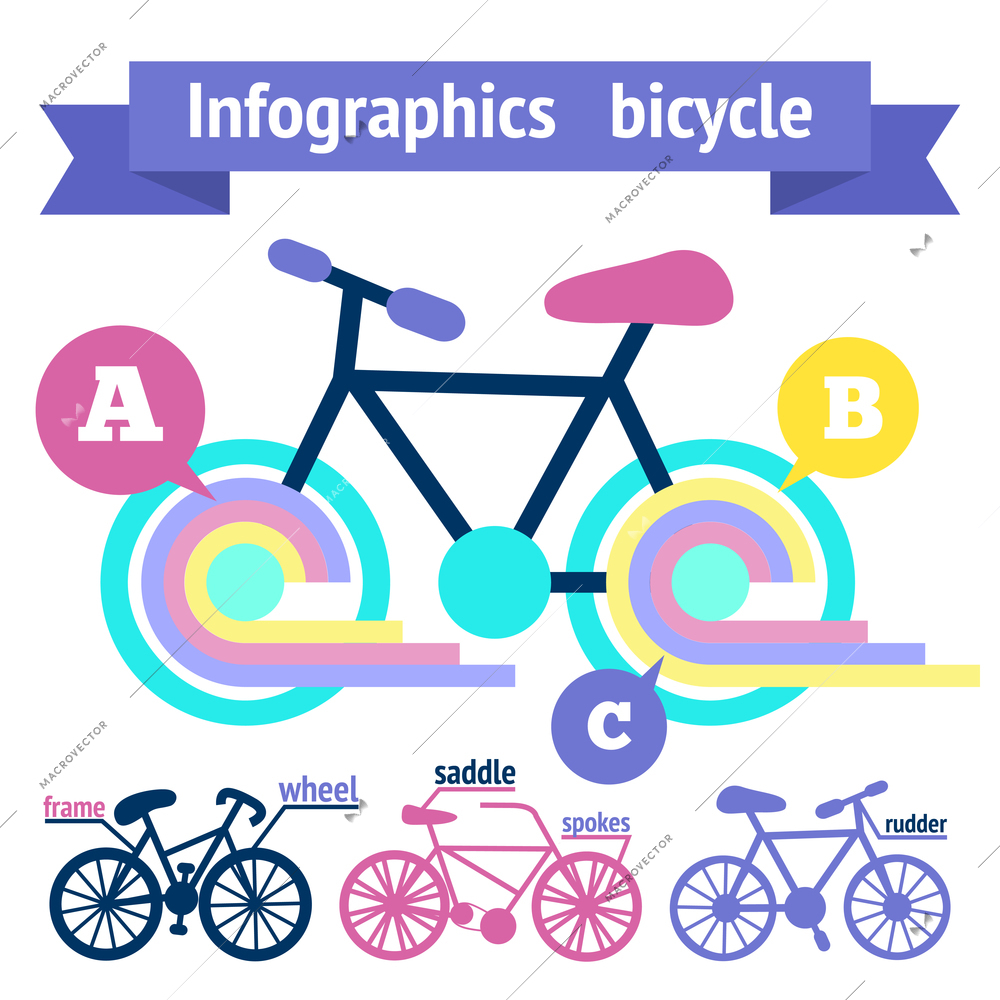 Bicycle sport fitness infographic elements with bike parts vector illustration